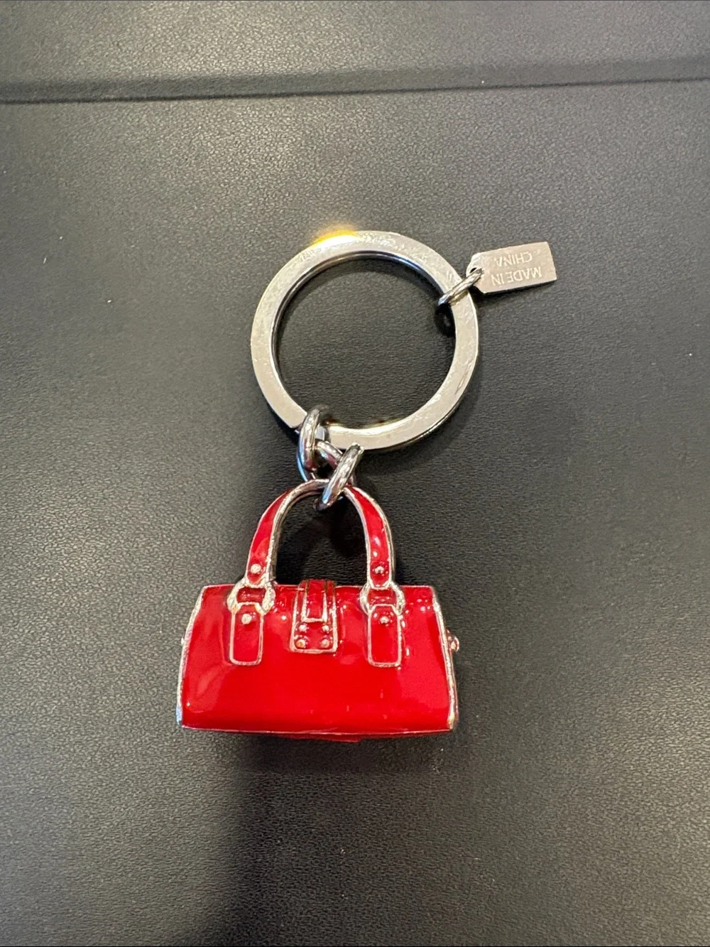 Coach Red Enamel Handbag Keychain